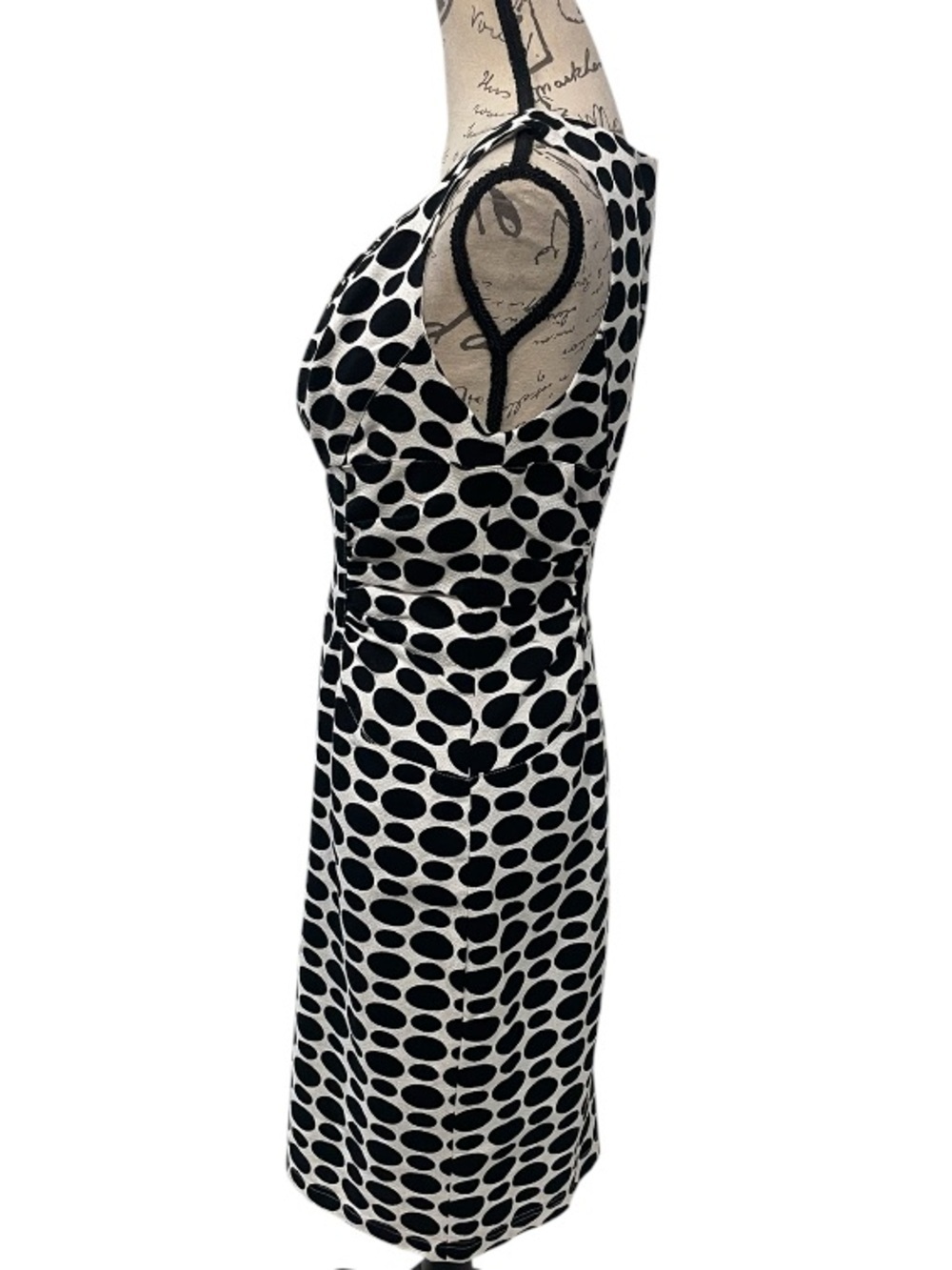 Adrianna Papell Black White Polka Dot Midi Sheath Dress 8 - Picture 4 of 10